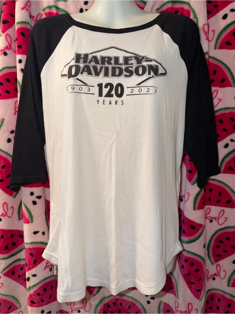 🤍🖤 Harley-Davidson 120 Years Raglan Long Sleeve Shirt